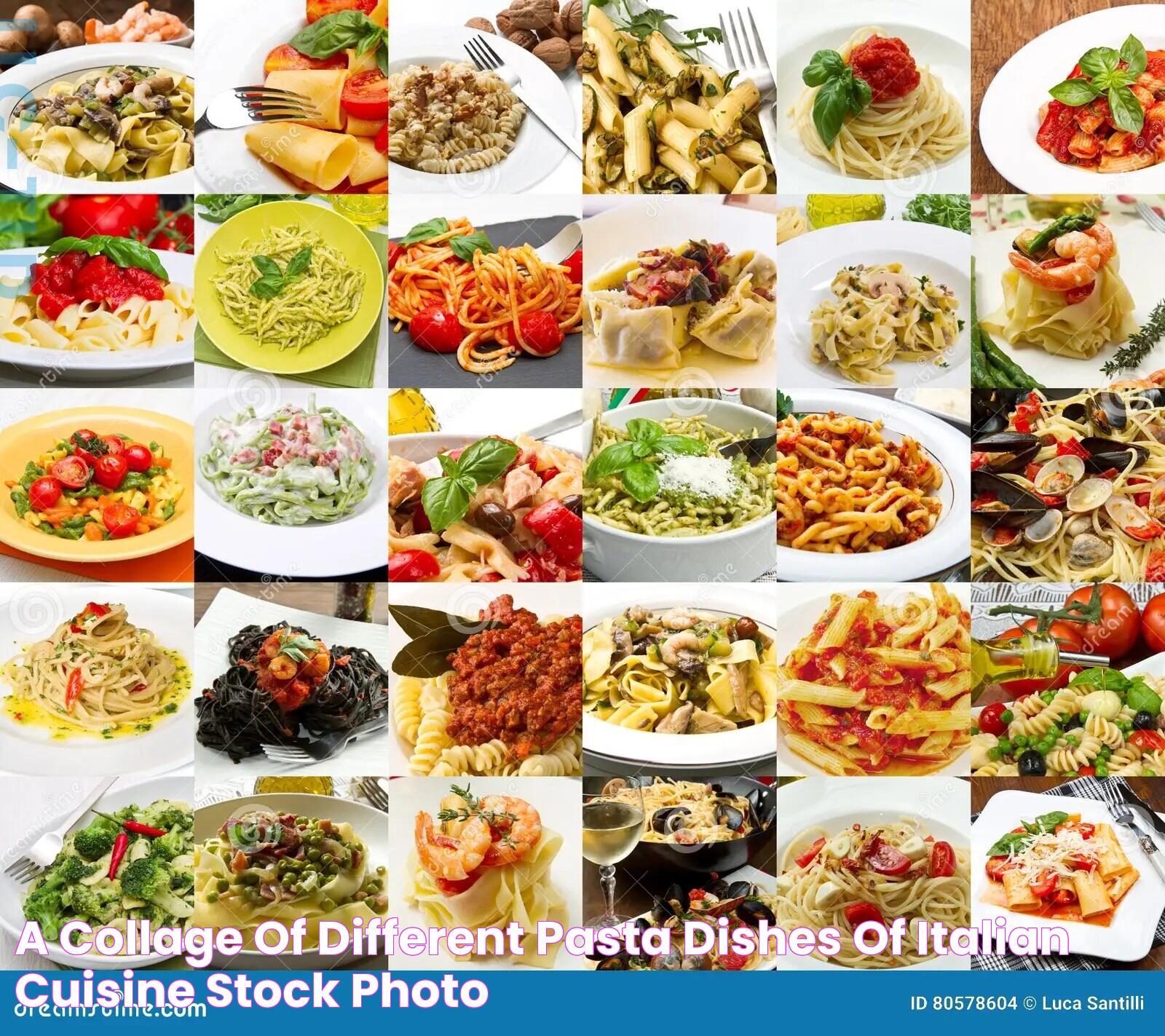 A Collage of Different Pasta Dishes of Italian Cuisine Stock Photo