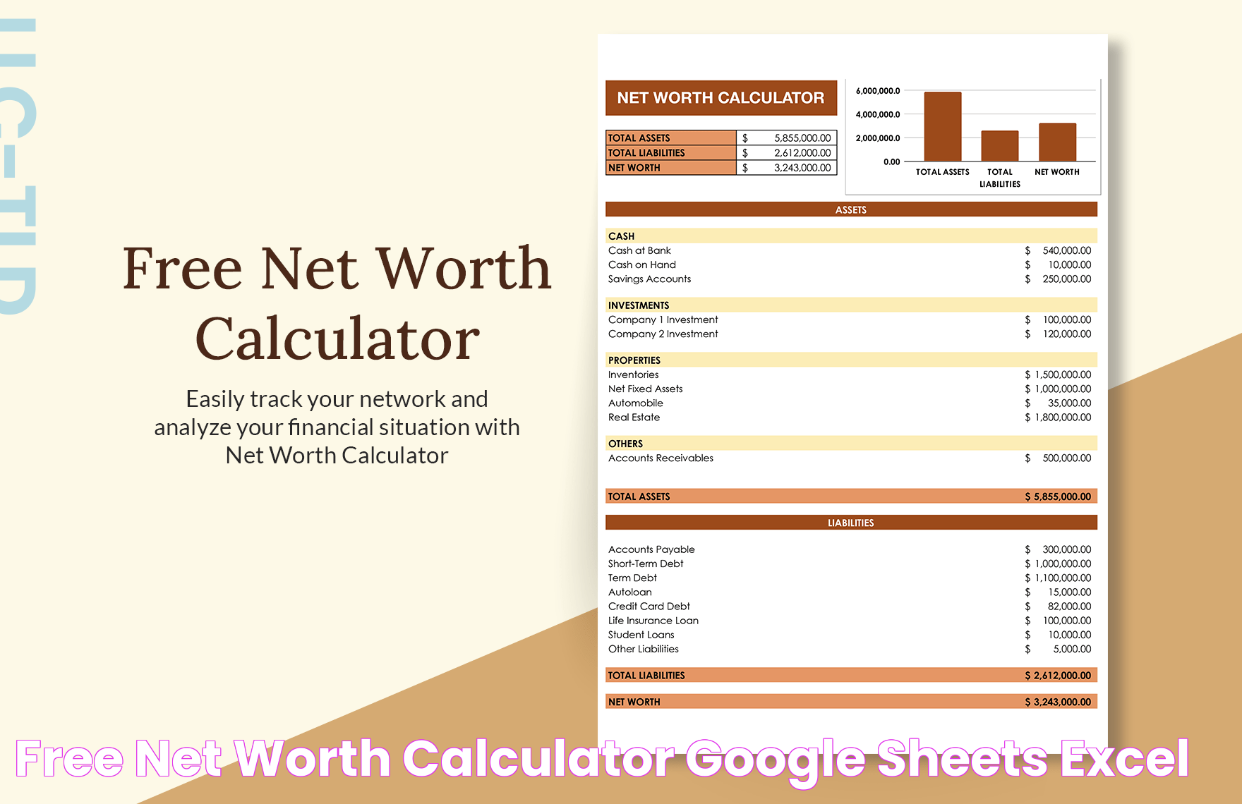 Free Net Worth Calculator Google Sheets, Excel