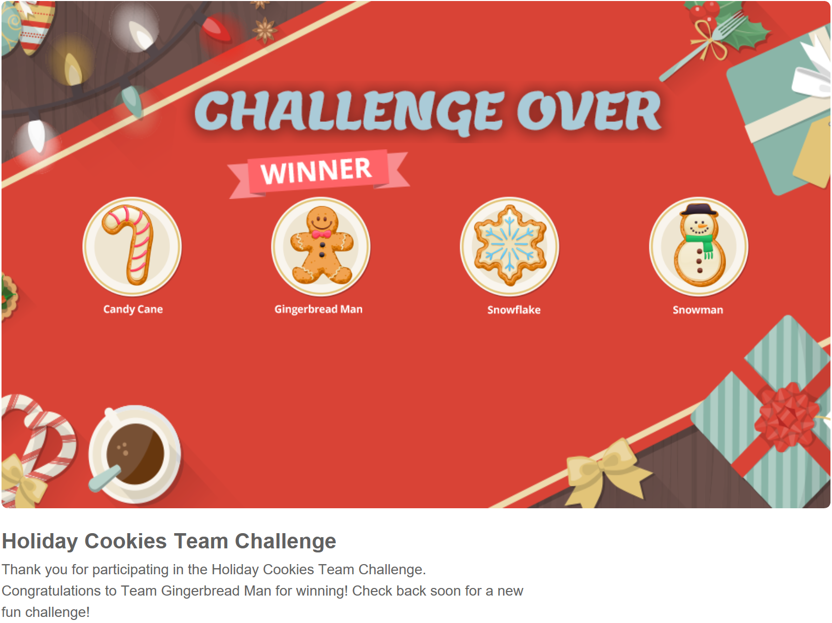 SwagBucks New HolidayCookies TeamChallenge is over. Challenger