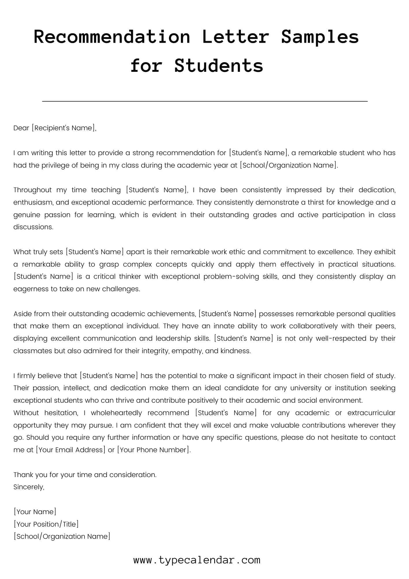 Reference Letter For Student Teacher Template