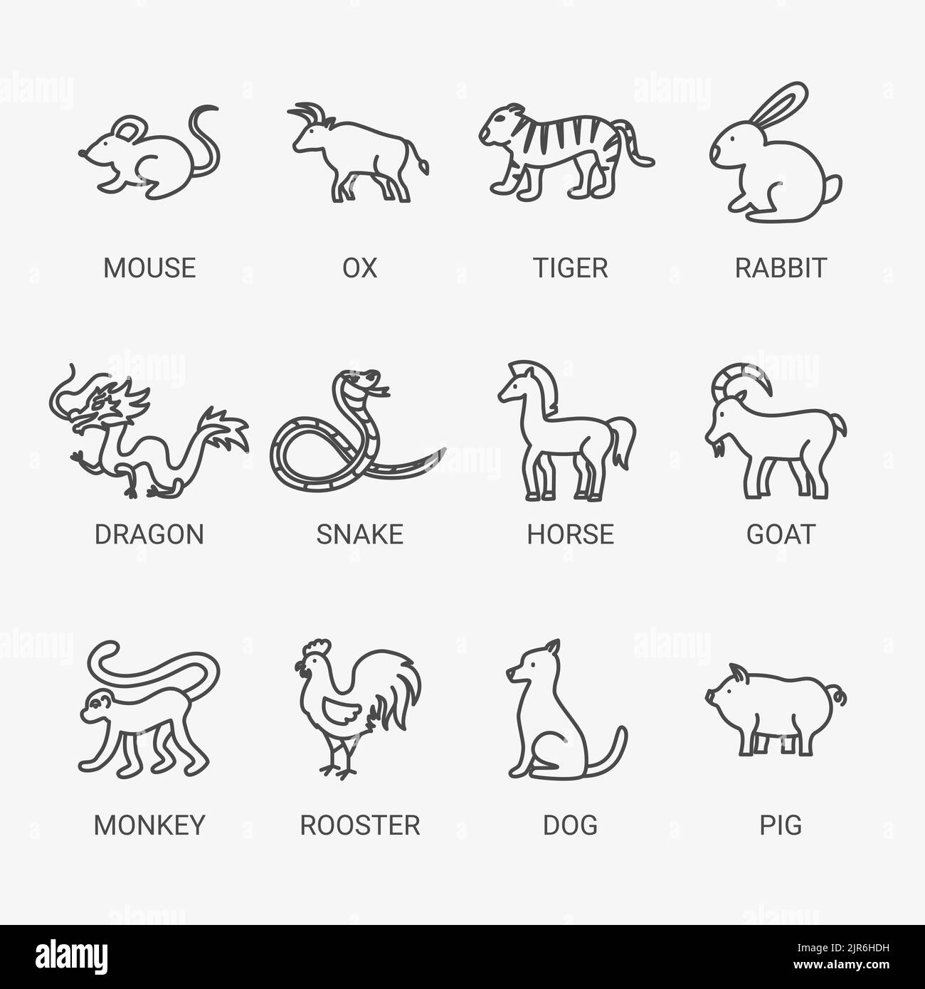 Chinese Zodiac Line Symbols Set Stock Vector Image & Art Alamy