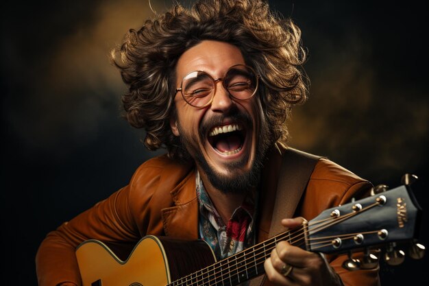 Premium AI Image funny man playing guitar and singing song