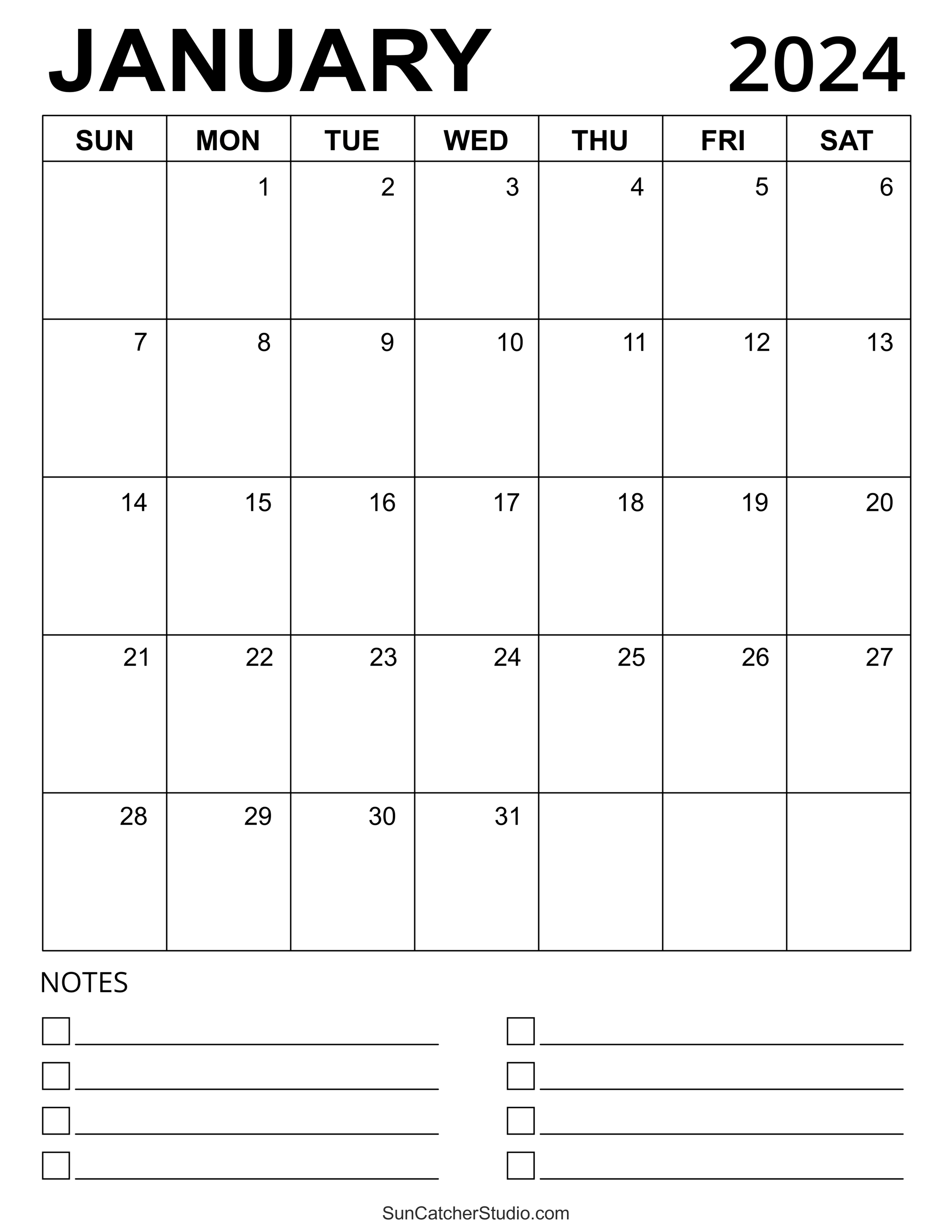 January 2024 Calendar (Free Printable) DIY Projects, Patterns