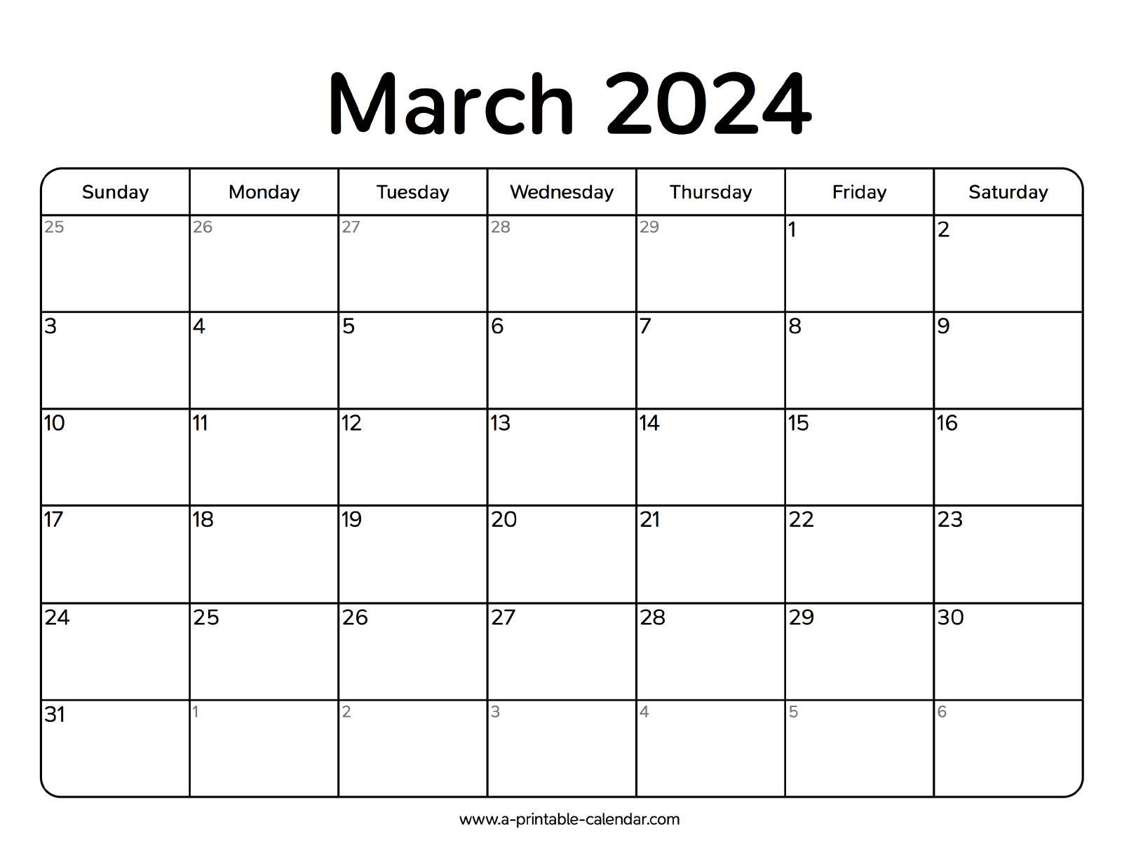 March 2024 Calendar PDF A Printable Calendar