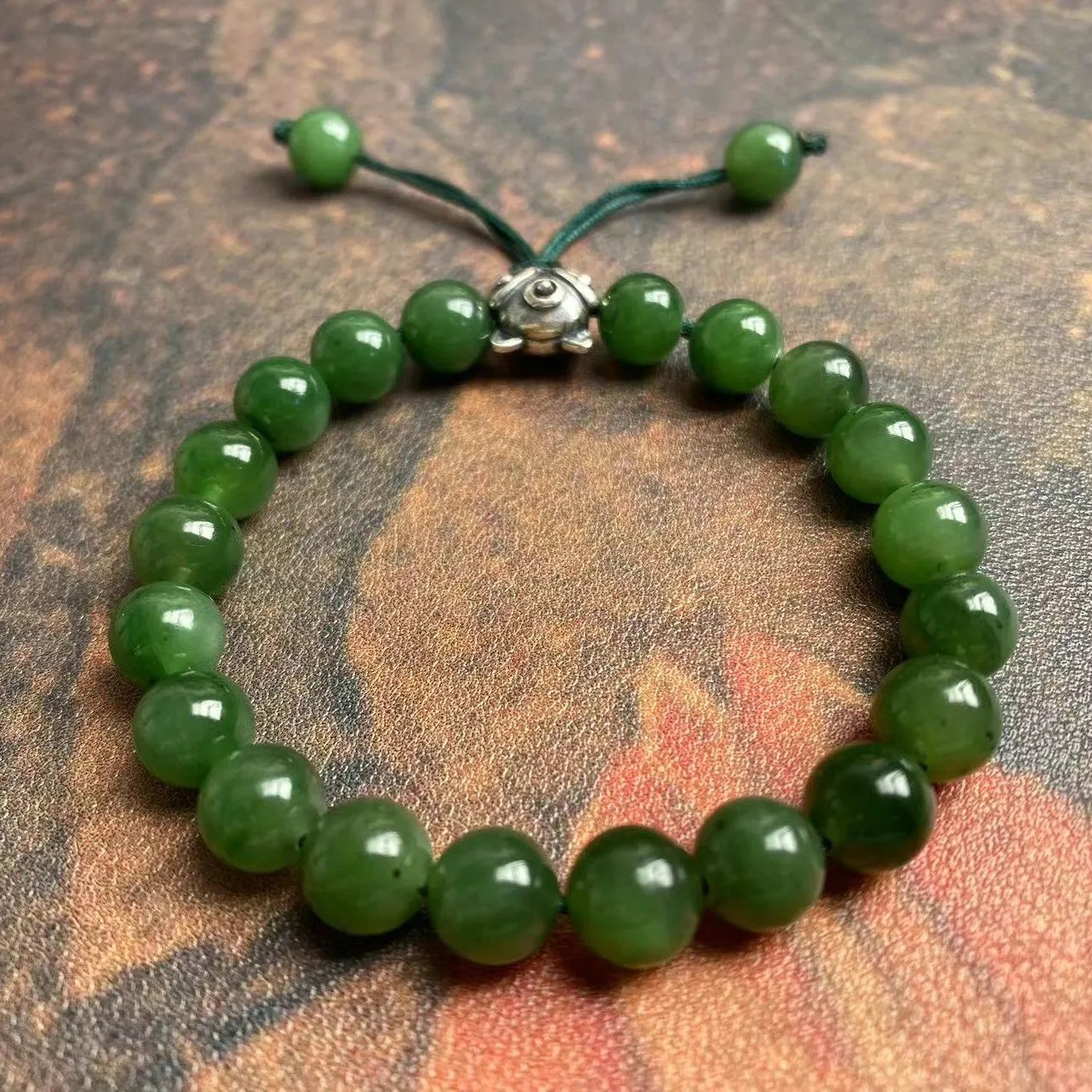 Natural Nephrite Jade Bracelet Handmade Women Jewelry 8mm Healing