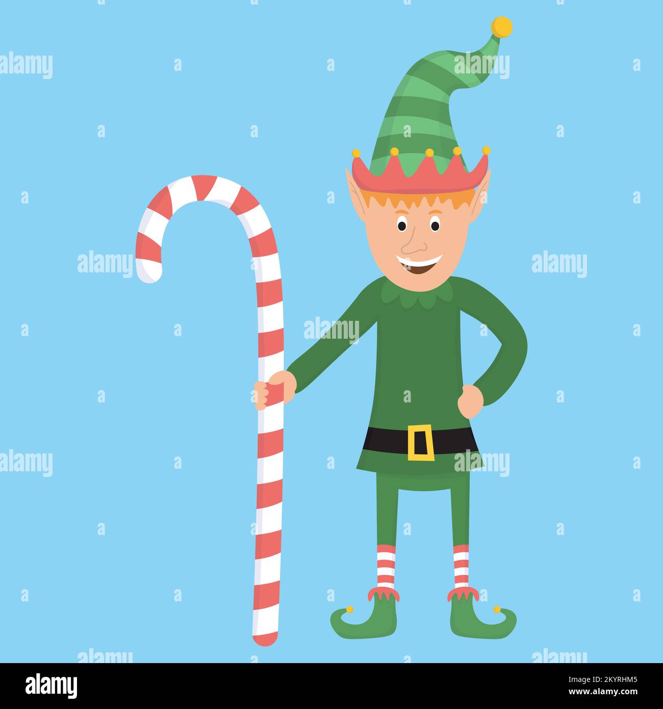 christmas character of little elf with big candy Stock Vector Image