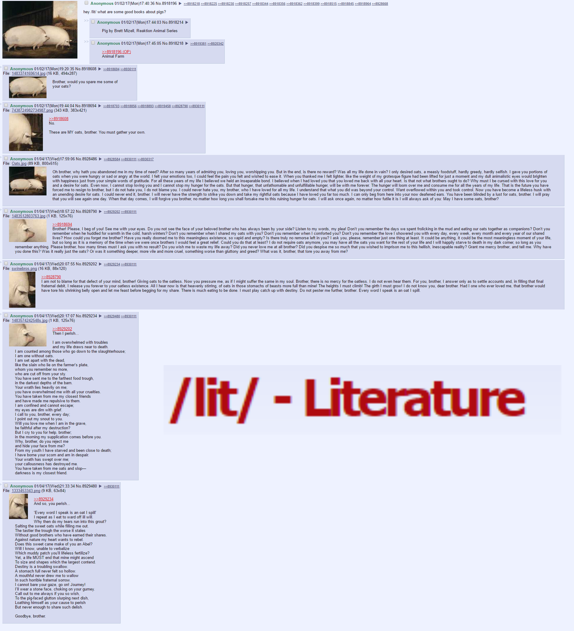 Porkposting in /lit/ Brother, May I Have Some Oats Know Your Meme